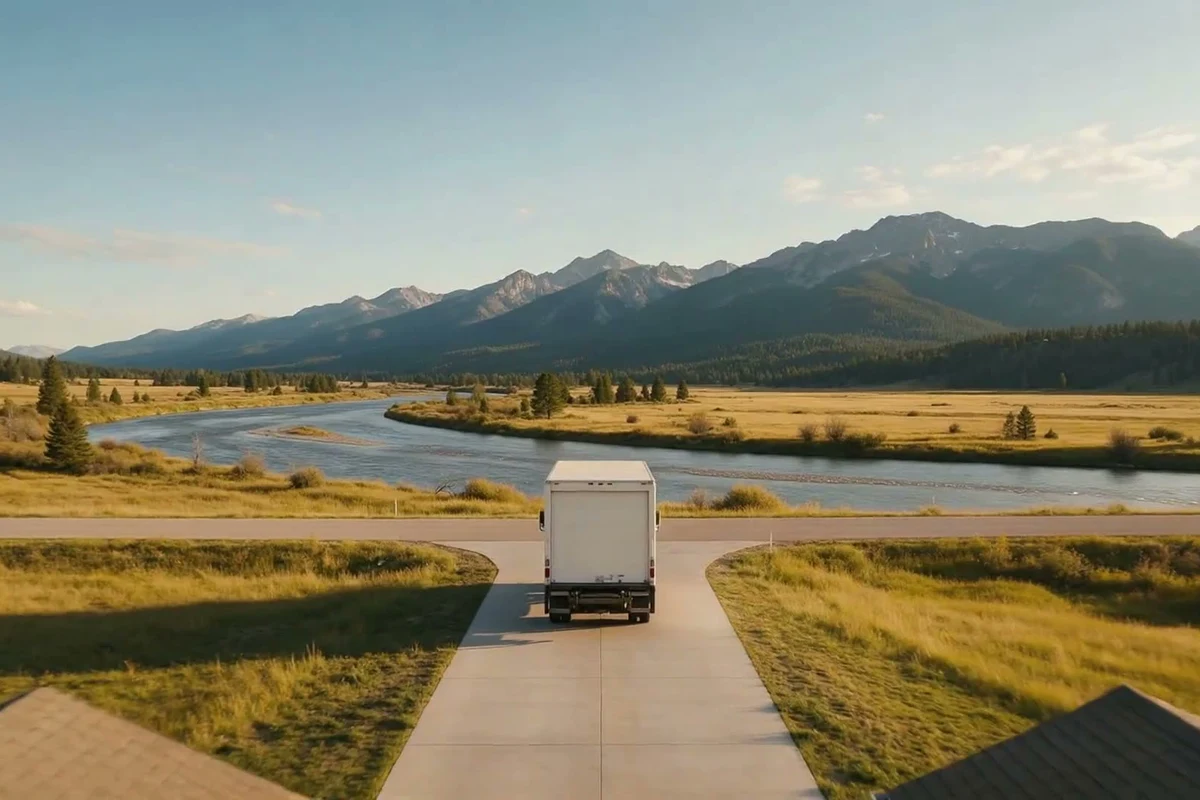 Illustrative truck beneath Montana mountains; not Kyle’s truck.