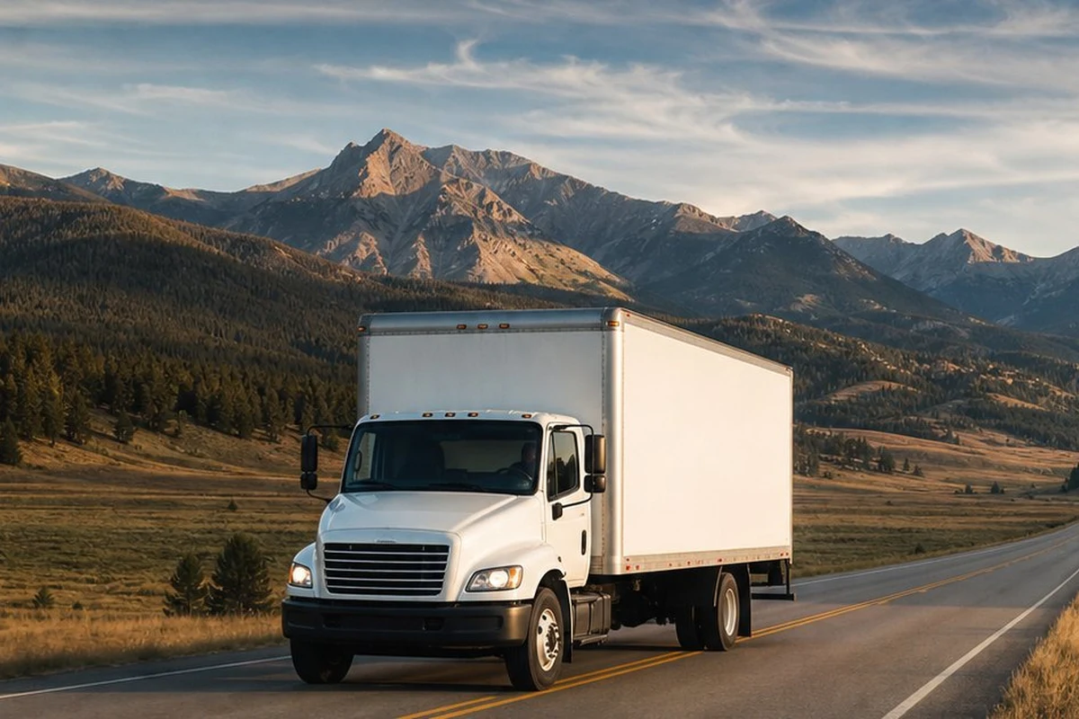 Illustrative moving truck on a mountain road; not Kyle’s truck.